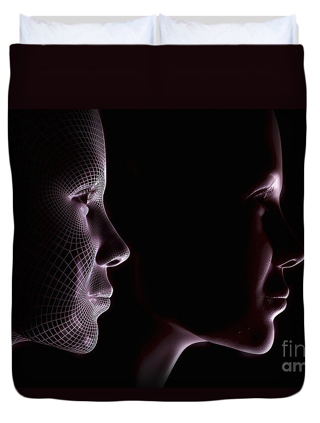 Futuristic Duvet Cover featuring the photograph Female Face With Wireframe by Science Picture Co