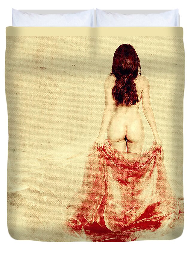 Woman Duvet Cover featuring the digital art Female Nude from behind by Jelena Jovanovic