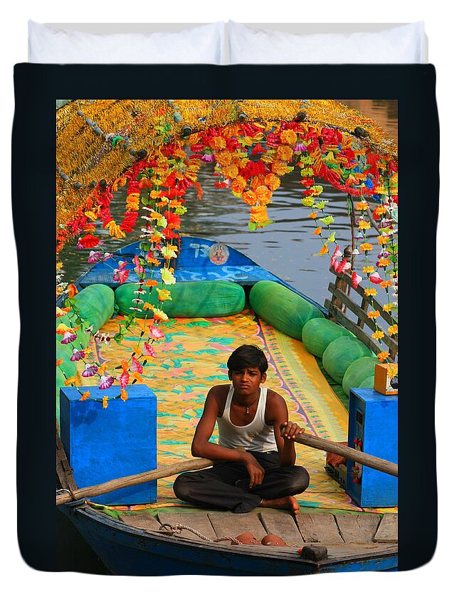 Street Photography Duvet Cover featuring the photograph Ferry Captain Chitrakoot by Amanda Stadther