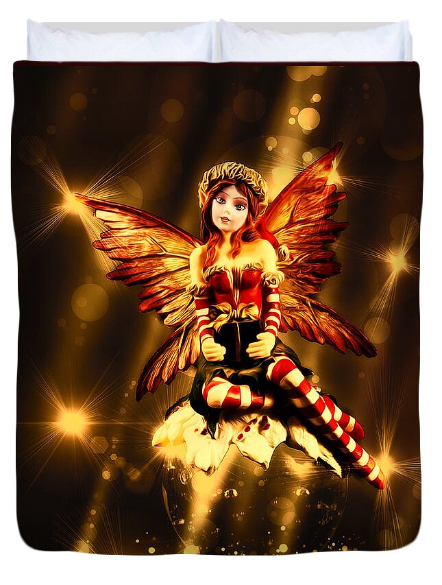 Fine Art Duvet Cover featuring the photograph Festive Amber Fairy by Bill and Linda Tiepelman