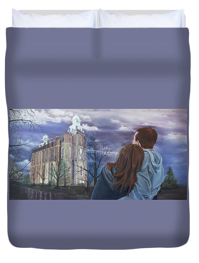 Lds Chapel Duvet Cover featuring the painting Fiance by Nila Jane Autry