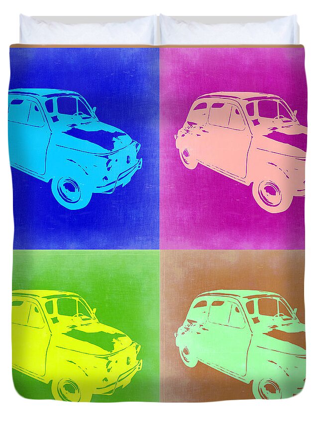 Fiat Duvet Cover featuring the painting Fiat 500 Pop Art 2 by Naxart Studio