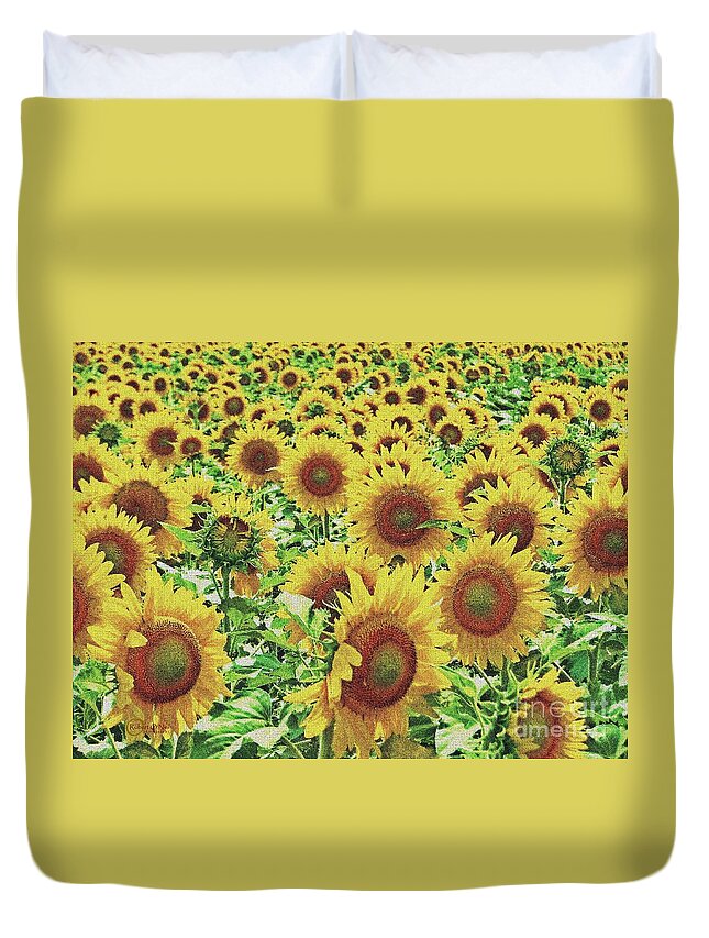 Field Of Sunflowers Duvet Cover featuring the photograph Field of Dreams by Robert ONeil