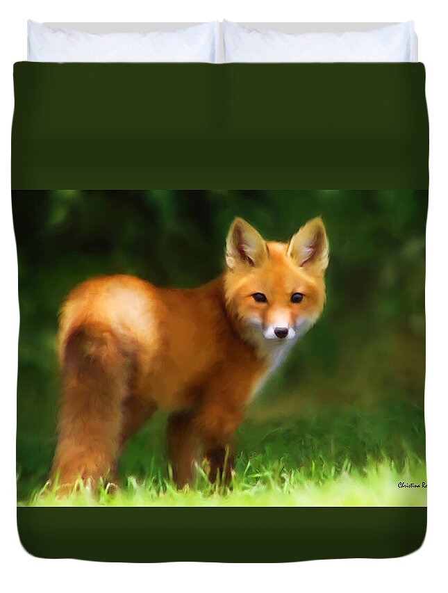Fox Duvet Cover featuring the painting Fiery Fox by Christina Rollo