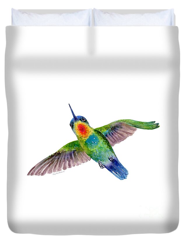 Bird Duvet Cover featuring the painting Fiery-Throated Hummingbird by Amy Kirkpatrick