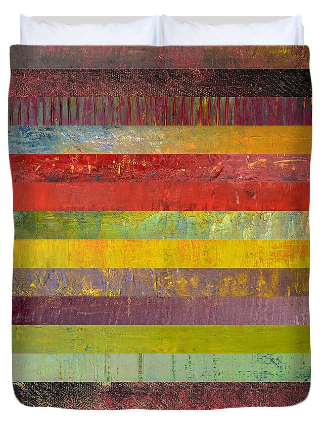 Original Art Duvet Cover featuring the painting Fifteen Stripes No. 3 by Michelle Calkins