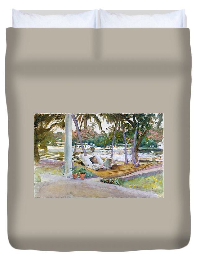 John Singer Sargent Duvet Cover featuring the painting Figure in Hammock. Florida by John Singer Sargent