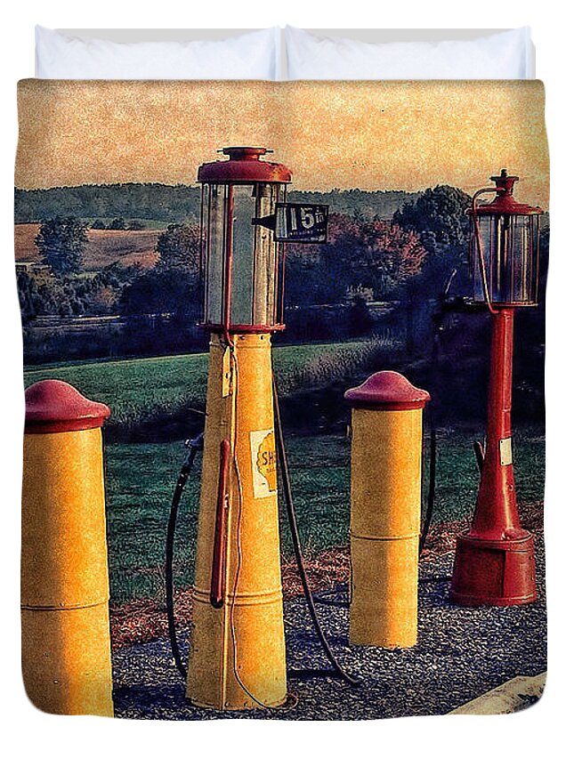 Fill'er Up Duvet Cover featuring the photograph Fill 'er Up Vintage Fuel Gas Pumps by Bellesouth Studio