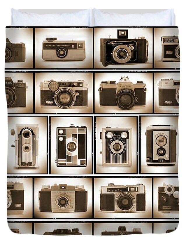 Vintage Cameras Duvet Cover featuring the photograph Film Camera Proofs by Mike McGlothlen