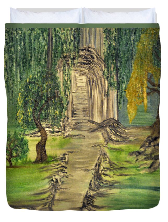 Landscape Duvet Cover featuring the painting Finding our Path by Suzanne Surber