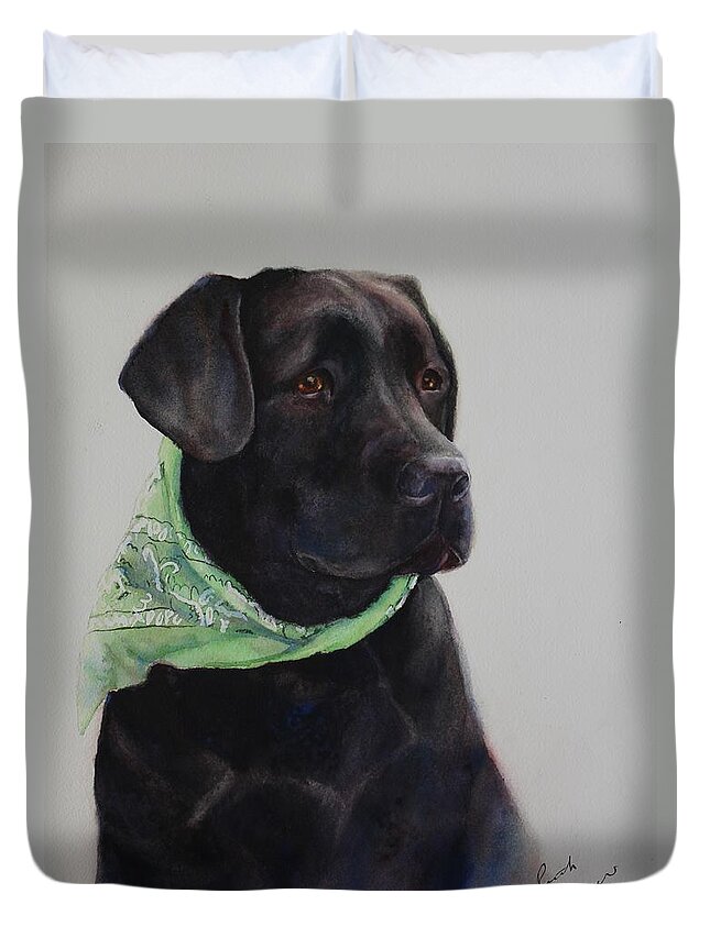 Dog Duvet Cover featuring the painting Finnegan by Ruth Kamenev