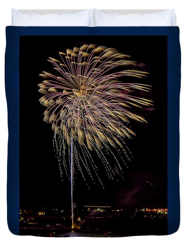 Fireworks Duvet Cover featuring the photograph Fire Above the Water by Fred J Lord