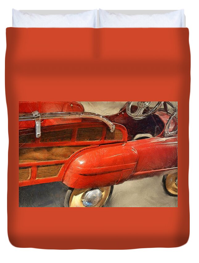 Steering Wheel Duvet Cover featuring the photograph Fire Engine Pedal Car by Michelle Calkins