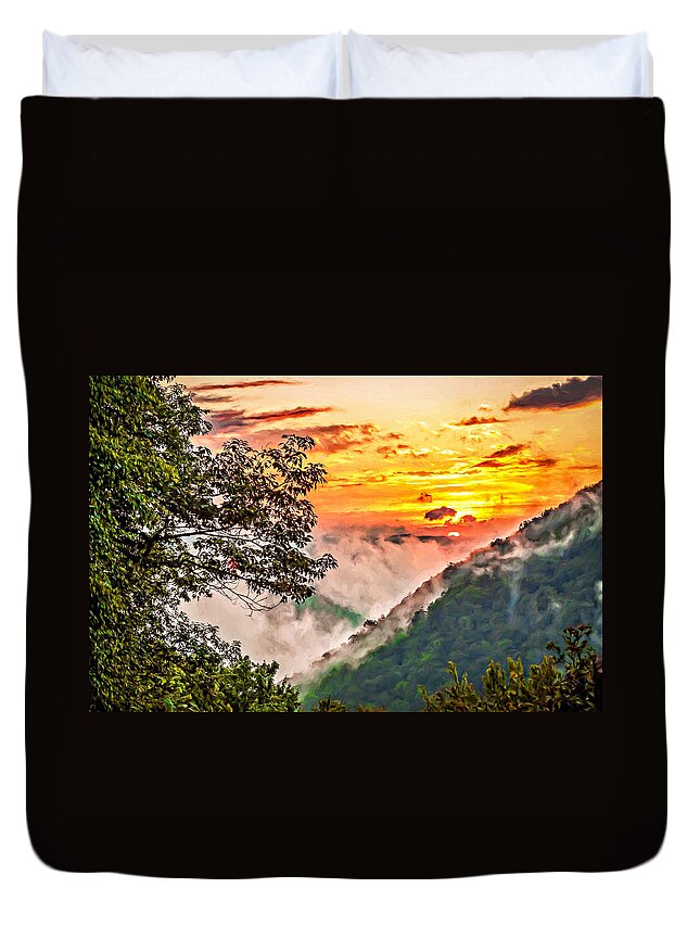 Babcock State Park Duvet Cover featuring the photograph Fire In the Hole - Painted by Steve Harrington