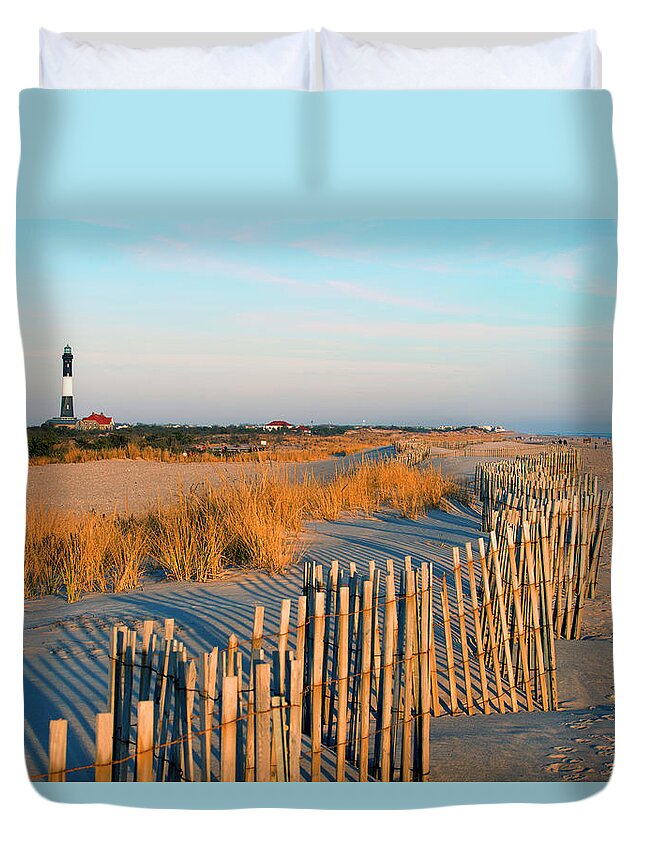 Shadow Duvet Cover featuring the photograph Fire Island Lighthouse, Long Island, Ny by Rudi Von Briel