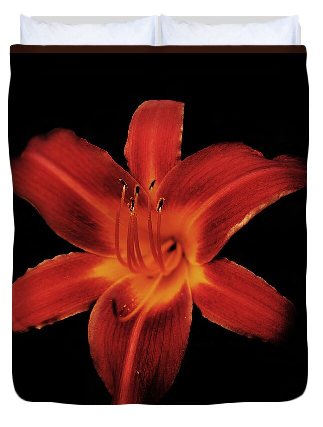 Lily Duvet Cover featuring the photograph Fire Lily by Michael Porchik