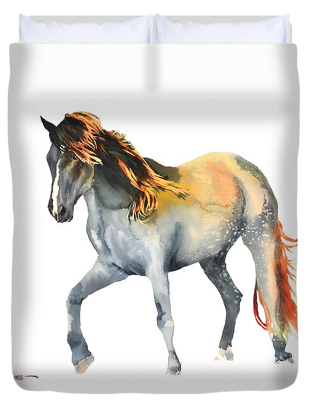 Horse Duvet Cover featuring the painting Fire Mane by Daniel Adams