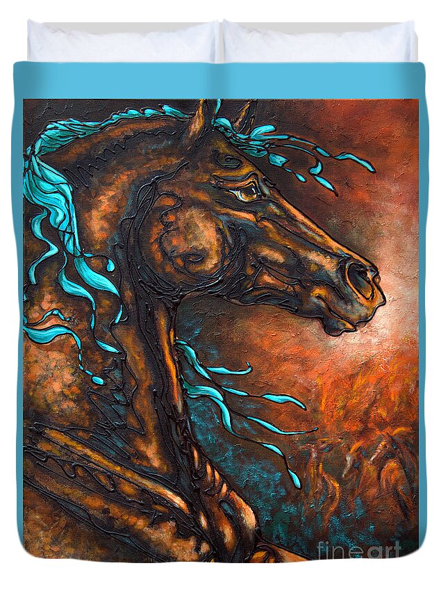 Horse Duvet Cover featuring the painting Fire Run by Jonelle T McCoy