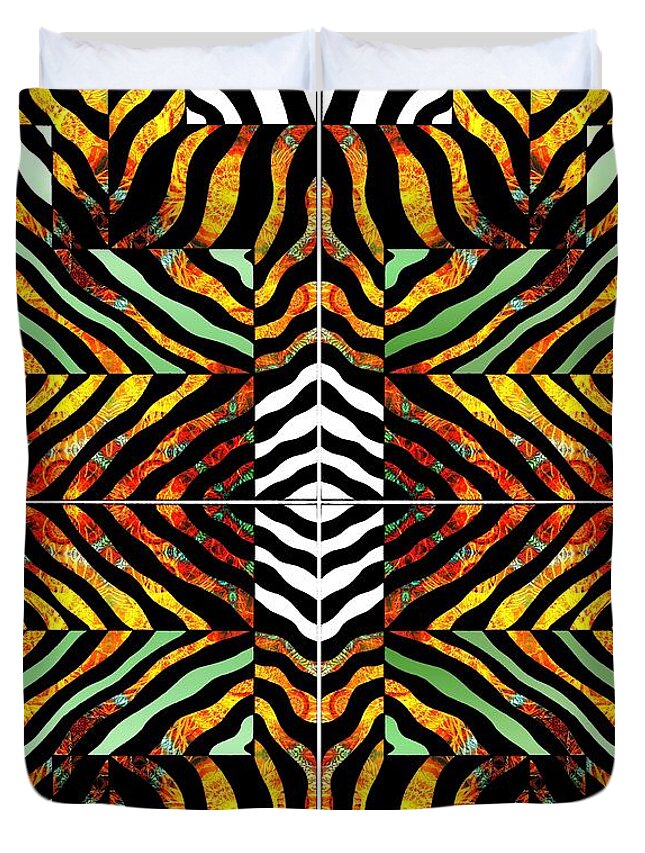 Zebra Print Duvet Cover featuring the digital art Fire Zebra by Joseph J Stevens