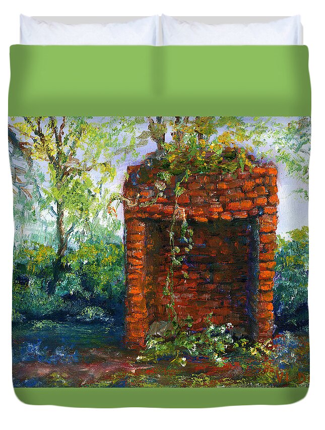 Fireplace Duvet Cover featuring the painting Fireplace at Melrose Plantation Louisiana by Lenora De Lude