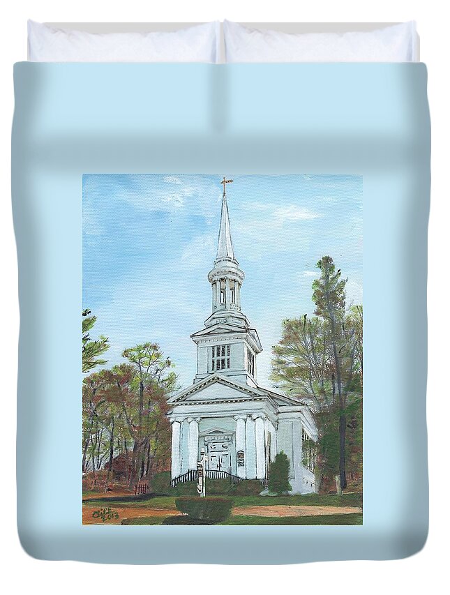 Sandwich Duvet Cover featuring the painting First Church Sandwich MA by Cliff Wilson