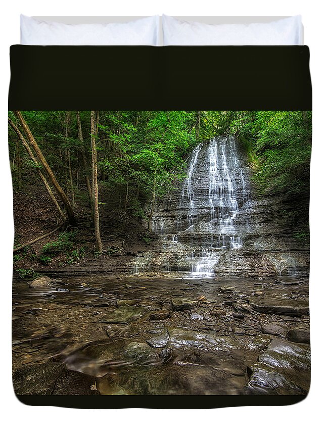 Natural Duvet Cover featuring the photograph First Falls Grimes Glen by Mark Papke