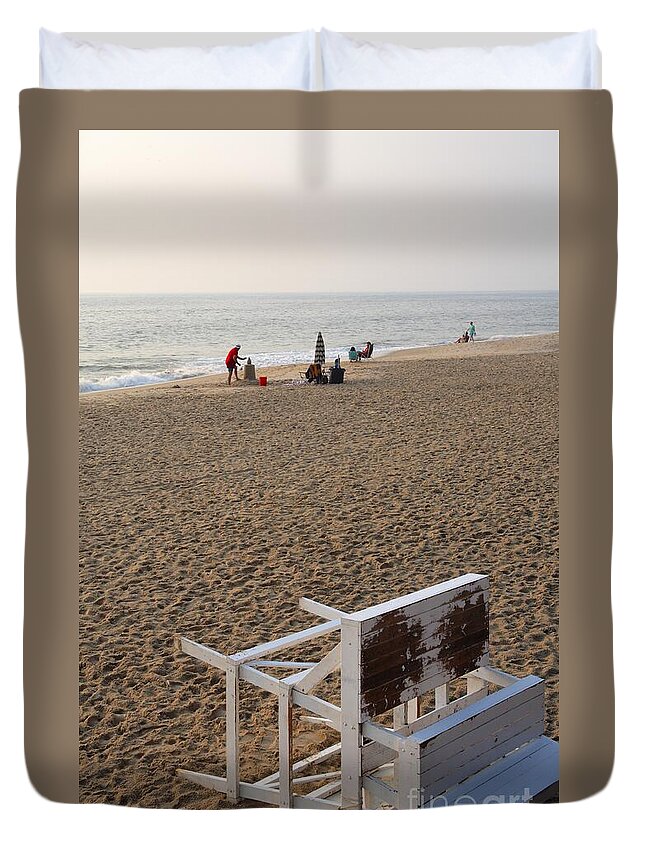 Atlantic Duvet Cover featuring the photograph First on the Beach at Bethany Beach in Delaware by William Kuta