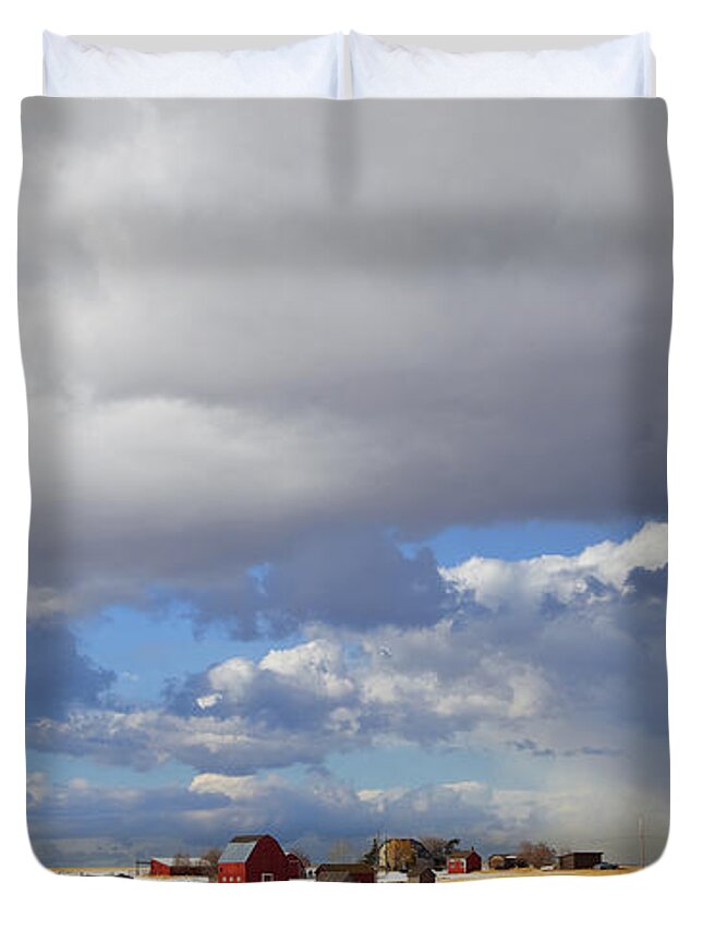 Farm Duvet Cover featuring the photograph First Snow On Storybook Farm by Theresa Tahara