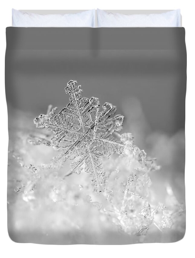 Snowflake Duvet Cover featuring the photograph First Snowflake by Rona Black
