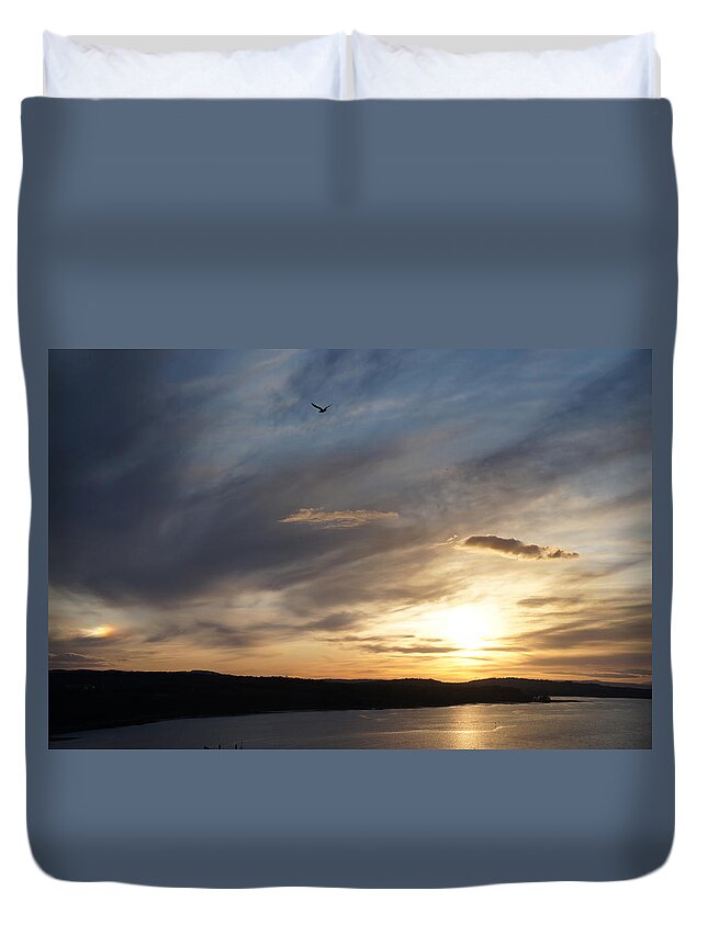 Firth Of Forth Duvet Cover featuring the photograph Firth of Forth in the sunset by Elena Perelman
