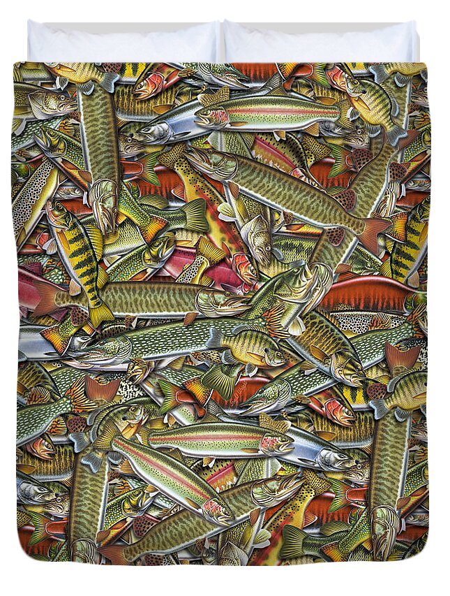 Bedding Duvet Cover featuring the painting Fish Bedding by JQ Licensing