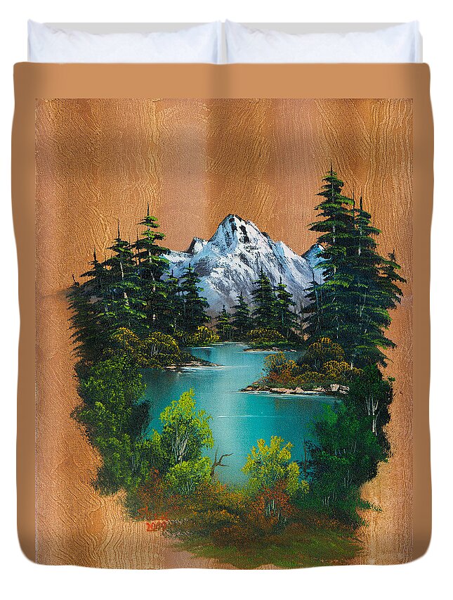 Landscape Duvet Cover featuring the painting Angler's Fantasy by Chris Steele
