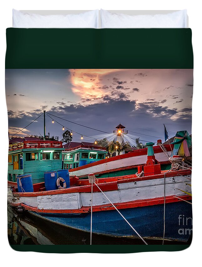 Hdr Duvet Cover featuring the photograph Fishing Boat v2 by Adrian Evans