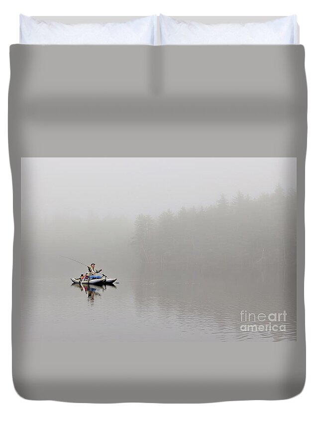 Maine Duvet Cover featuring the photograph Fishing in the Fog by Karin Pinkham