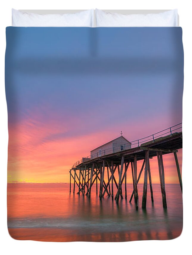 Fishing Pier Sunrise Duvet Cover featuring the photograph Fishing Pier Sunrise by Michael Ver Sprill