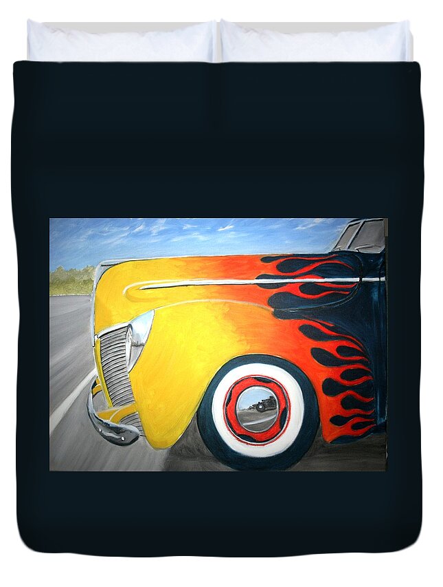 Transportation Duvet Cover featuring the painting Flames by Stacy C Bottoms
