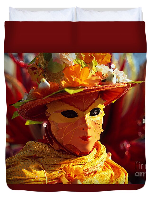 Venezia Duvet Cover featuring the photograph Flaming mask by Riccardo Mottola