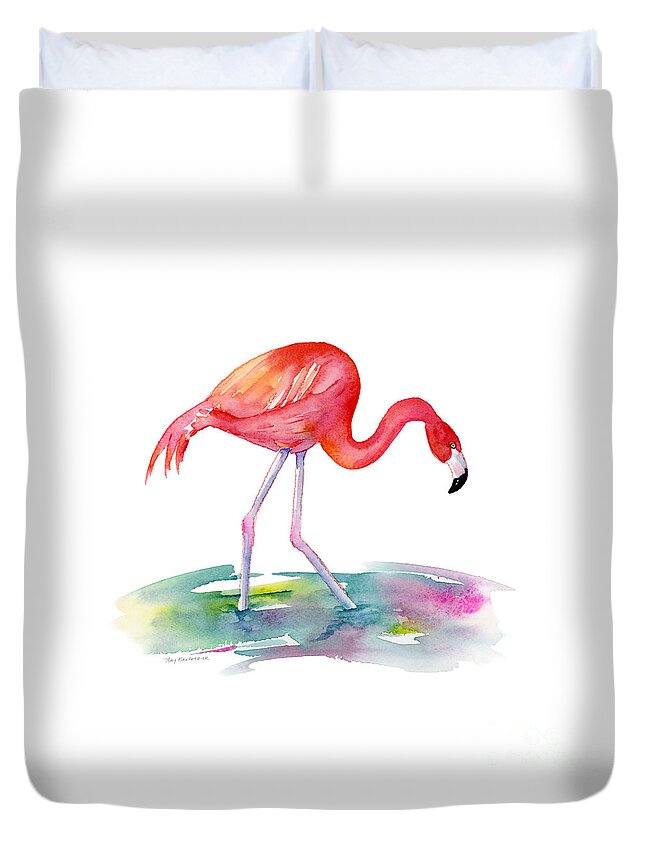 Flamingo Duvet Cover featuring the painting Flamingo Step by Amy Kirkpatrick