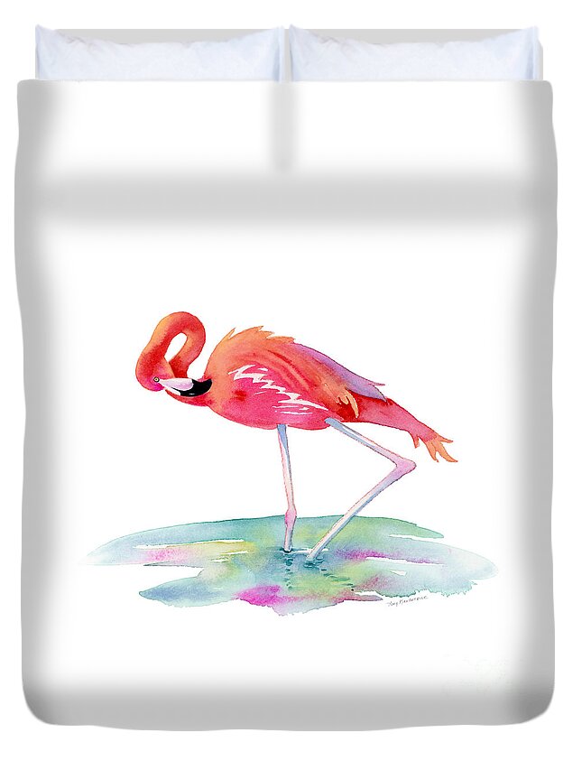 Flamingo Duvet Cover featuring the painting Flamingo View by Amy Kirkpatrick