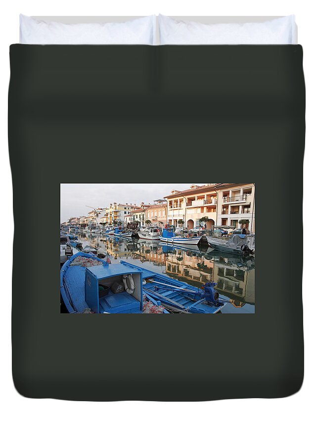 Adriatic Duvet Cover featuring the photograph Fleet of fishing boats in Italy by Ulrich Kunst And Bettina Scheidulin