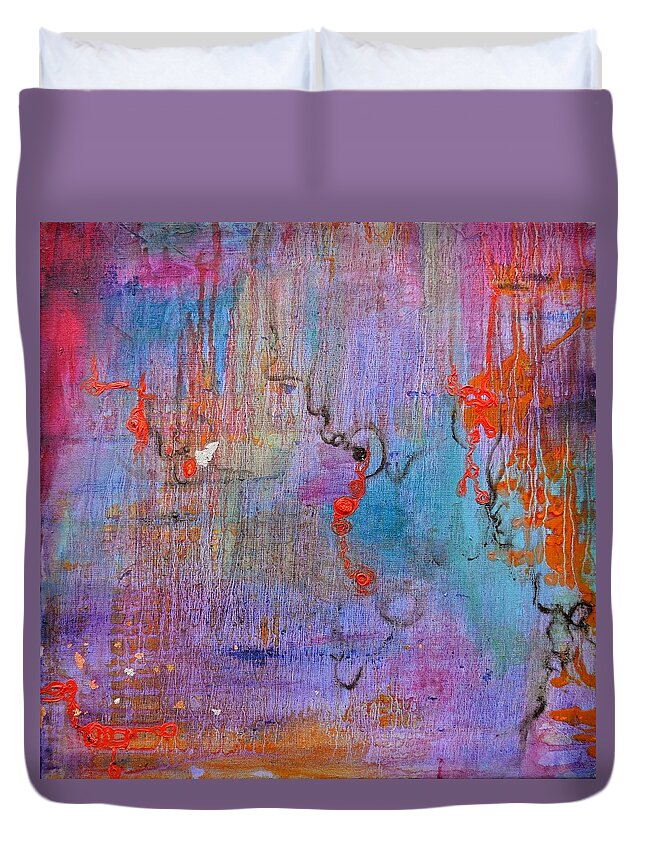 Abstract Duvet Cover featuring the painting Flight of Fancy by Regina Valluzzi