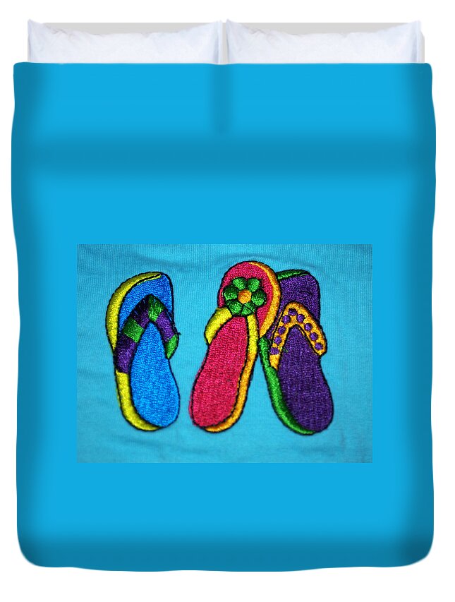 Shoes Duvet Cover featuring the photograph Flip Flop Fun Three by Caroline Stella