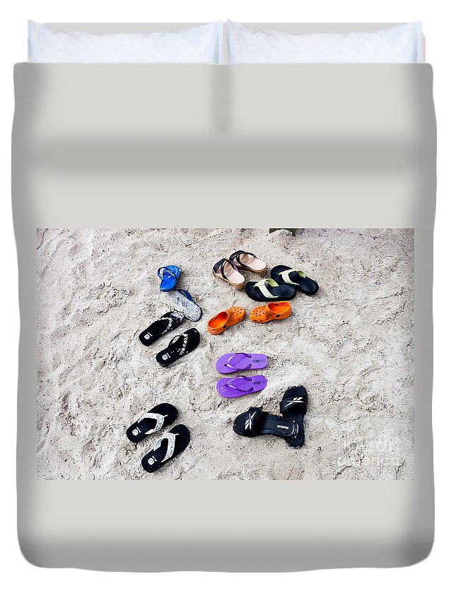 Hilton Head Duvet Cover featuring the photograph Flip FLops on the Beach by Thomas Marchessault