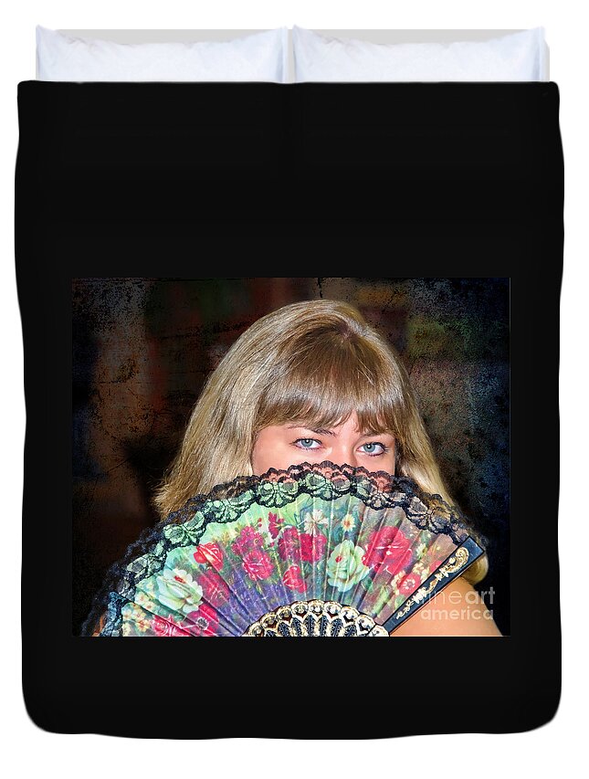 Flirty Duvet Cover featuring the photograph Flirting with the Fan by Mariola Bitner
