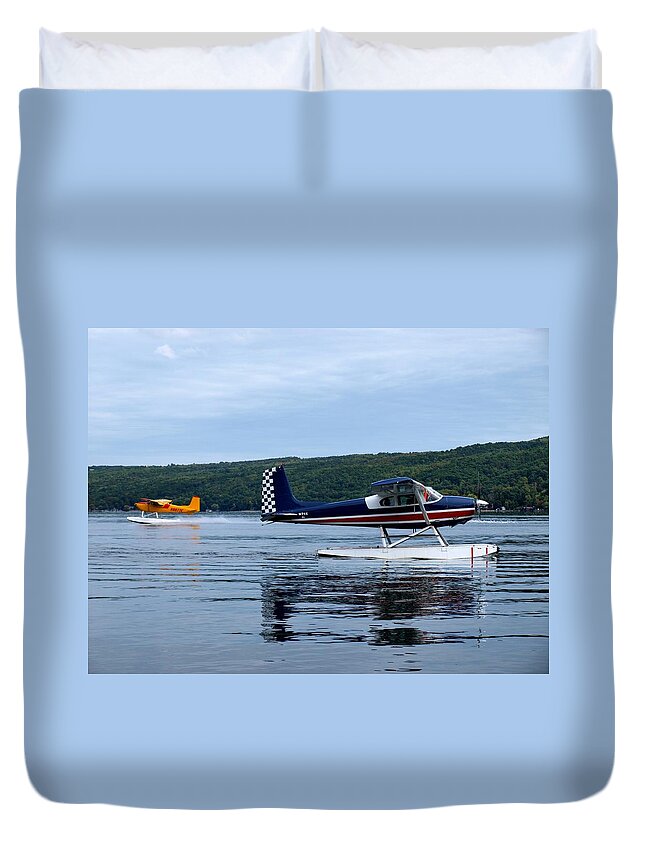 Cessna 180e Duvet Cover featuring the photograph Float Planes on Keuka by Joshua House