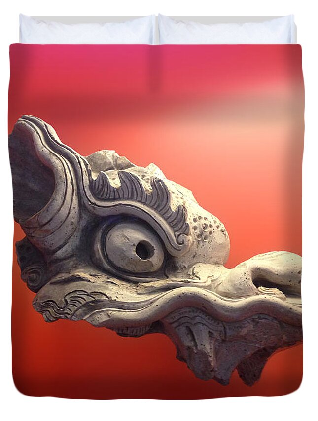 Pop Duvet Cover featuring the photograph Floating Dragon by Tony Rubino