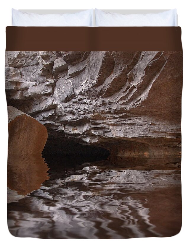 Landscape Duvet Cover featuring the photograph flooded Ohio cave by Flees Photos