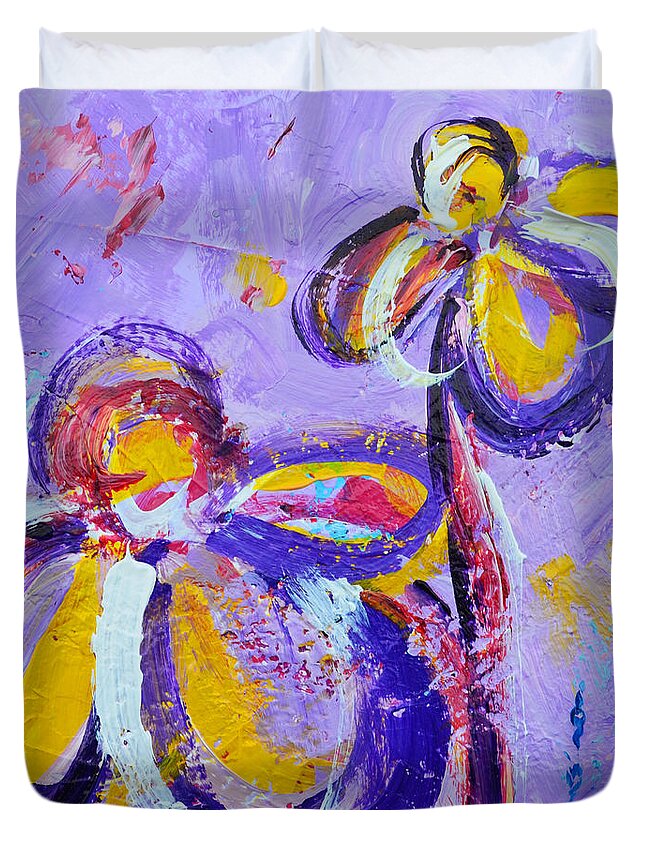 Lavender Abstract Duvet Cover featuring the painting Lavender Abstract Flowers No 8 by Patricia Awapara