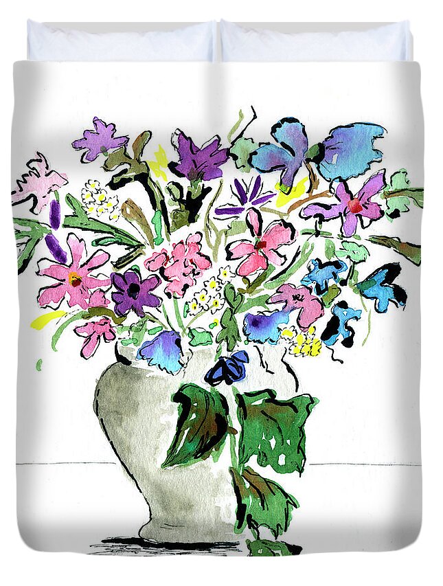 Floral Duvet Cover featuring the painting Floral Vase by Diane Thornton