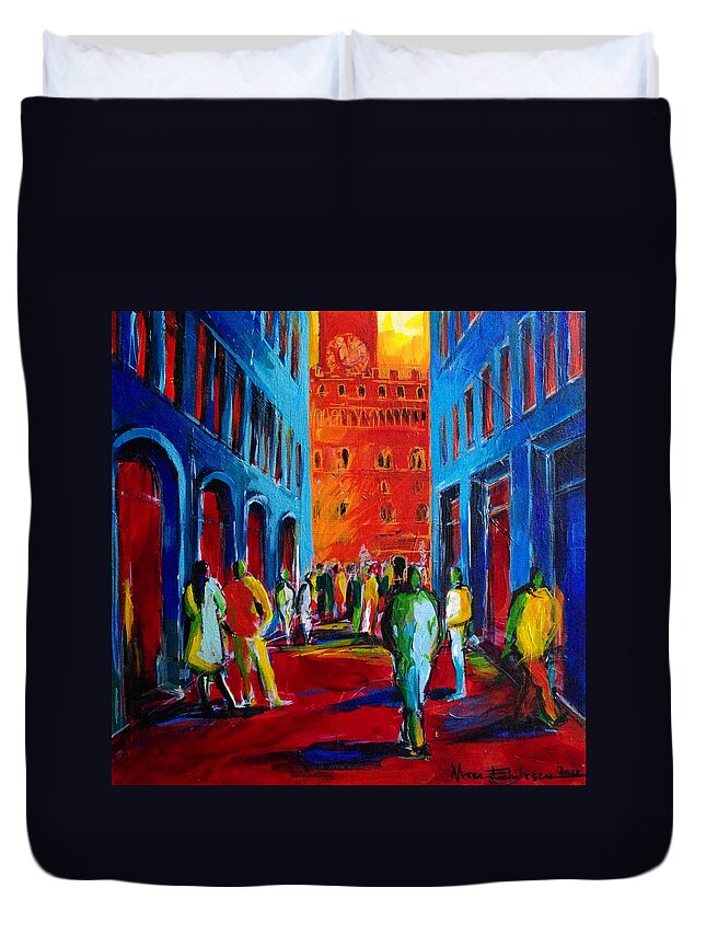 Florence Sunset Duvet Cover featuring the painting Florence Sunset by Mona Edulesco